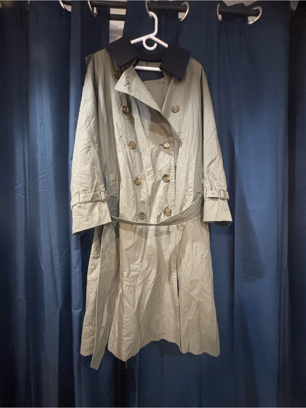 Burberry Olive Trench Coat with Black Contrast Collar